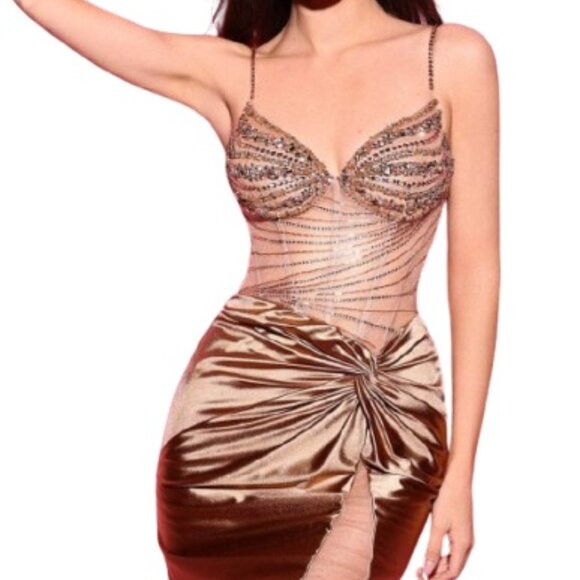 NWT Clarisse 30413 Cocktail Dress Dark Gold Size 2